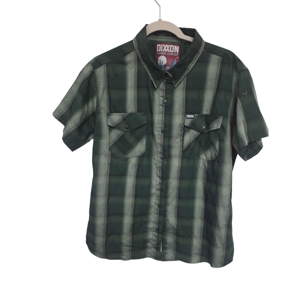 Dixxon Flannel Co The Elk Green Plaid Bamboo Short Sleeve Shirt Womens XL